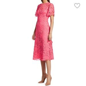 Floral Appliqué Flutter-Sleeve Midi Dress